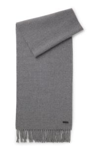 Italian-made scarf in wool with logo patch, Dark Grey