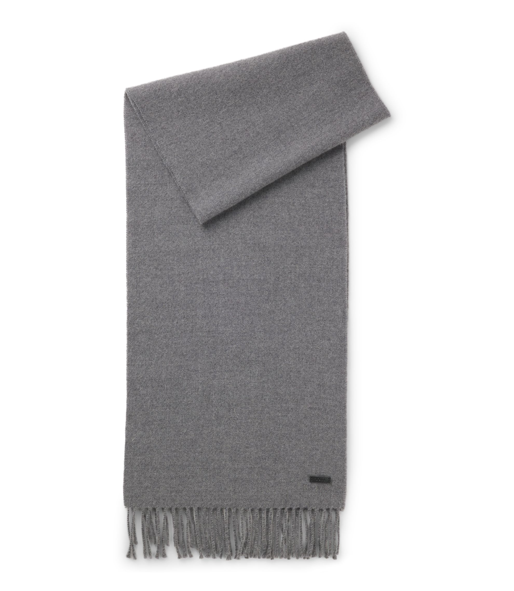 BOSS - Italian-made scarf in wool with logo patch - Dark Grey