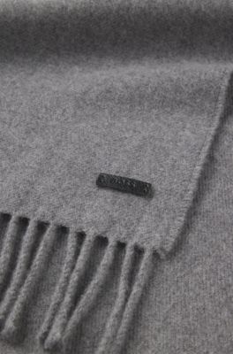 Italian-made scarf in wool with logo patch, Dark Grey