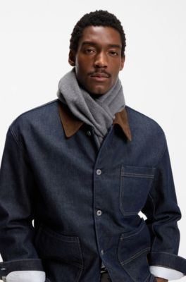 Italian-made scarf in wool with logo patch, Dark Grey