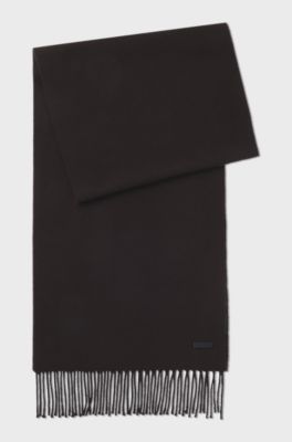 Italian-made scarf in wool with logo patch, Dark Brown