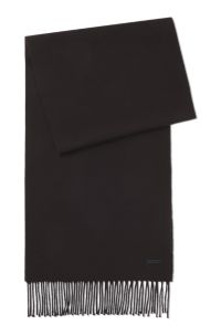 Italian-made scarf in wool with logo patch, Dark Brown