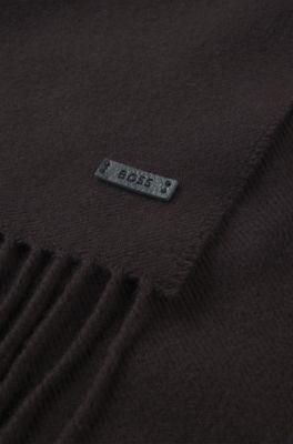 Italian-made wool scarf with logo patch, Dark Brown
