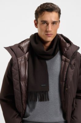 Italian-made scarf in wool with logo patch, Dark Brown