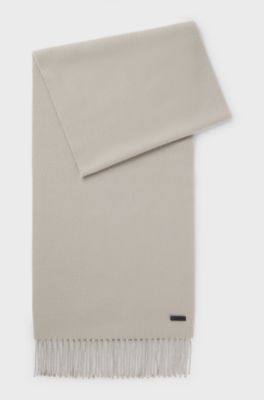 Italian-made scarf in wool with logo patch, Light Brown