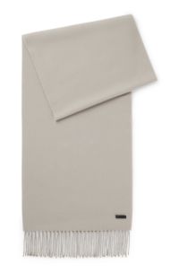 Wool scarf with logo label and twisted fringes, Light Brown