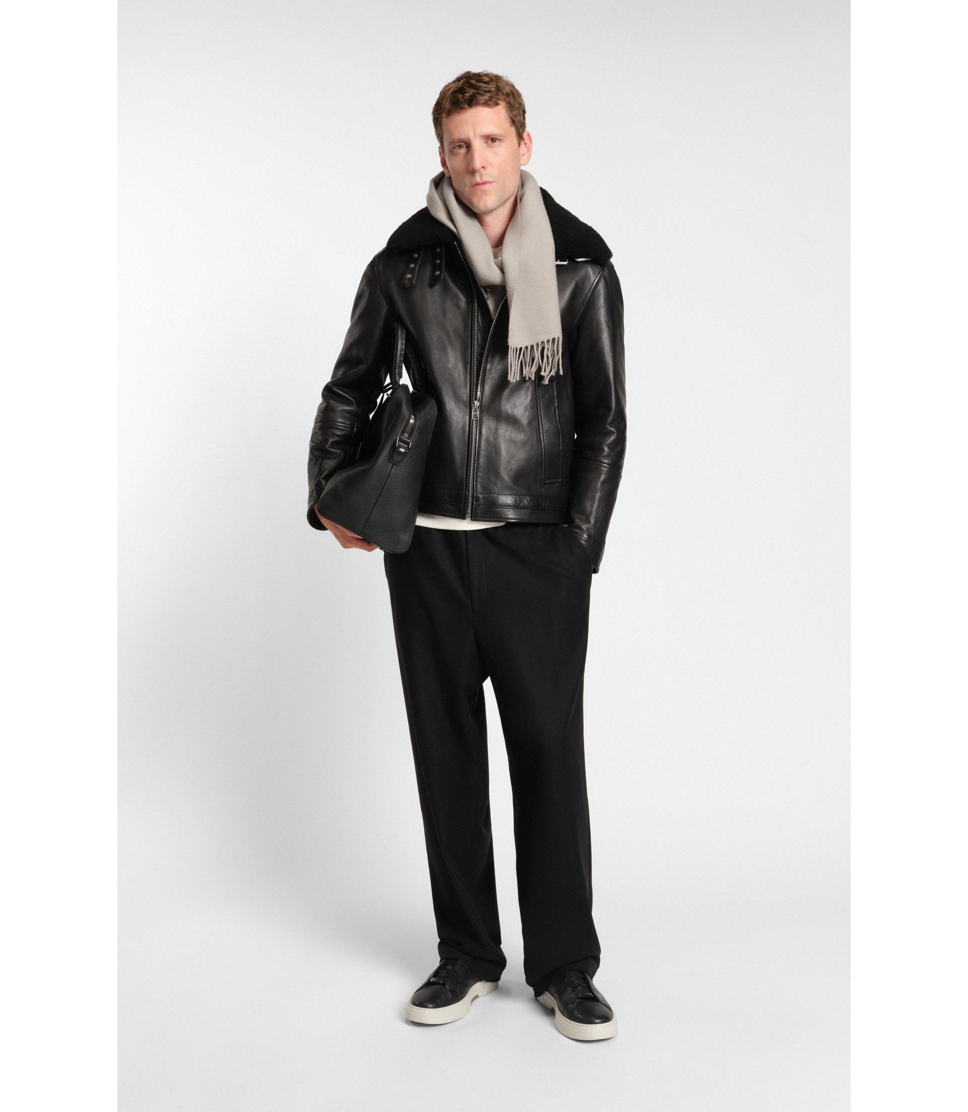 BOSS - イタリア製マフラー ウール ロゴパッチ - ライトブラウン