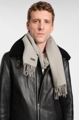 Italian-made scarf in wool with logo patch, Light Brown