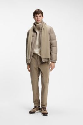 Italian-made scarf in wool with logo patch, Light Brown