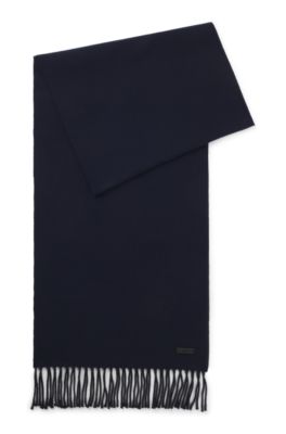 Italian-made scarf in wool with logo patch, Dark Blue