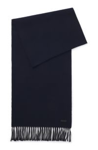 Wollen sjaal met logolabel en gedraaide franjes, Donkerblauw