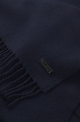 &Eacute;charpe en laine confectionn&eacute;e en Italie avec patch logot&eacute;, Bleu fonc&eacute;