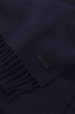 Sciarpa realizzata in Italia in lana con toppa con logo, Blu scuro