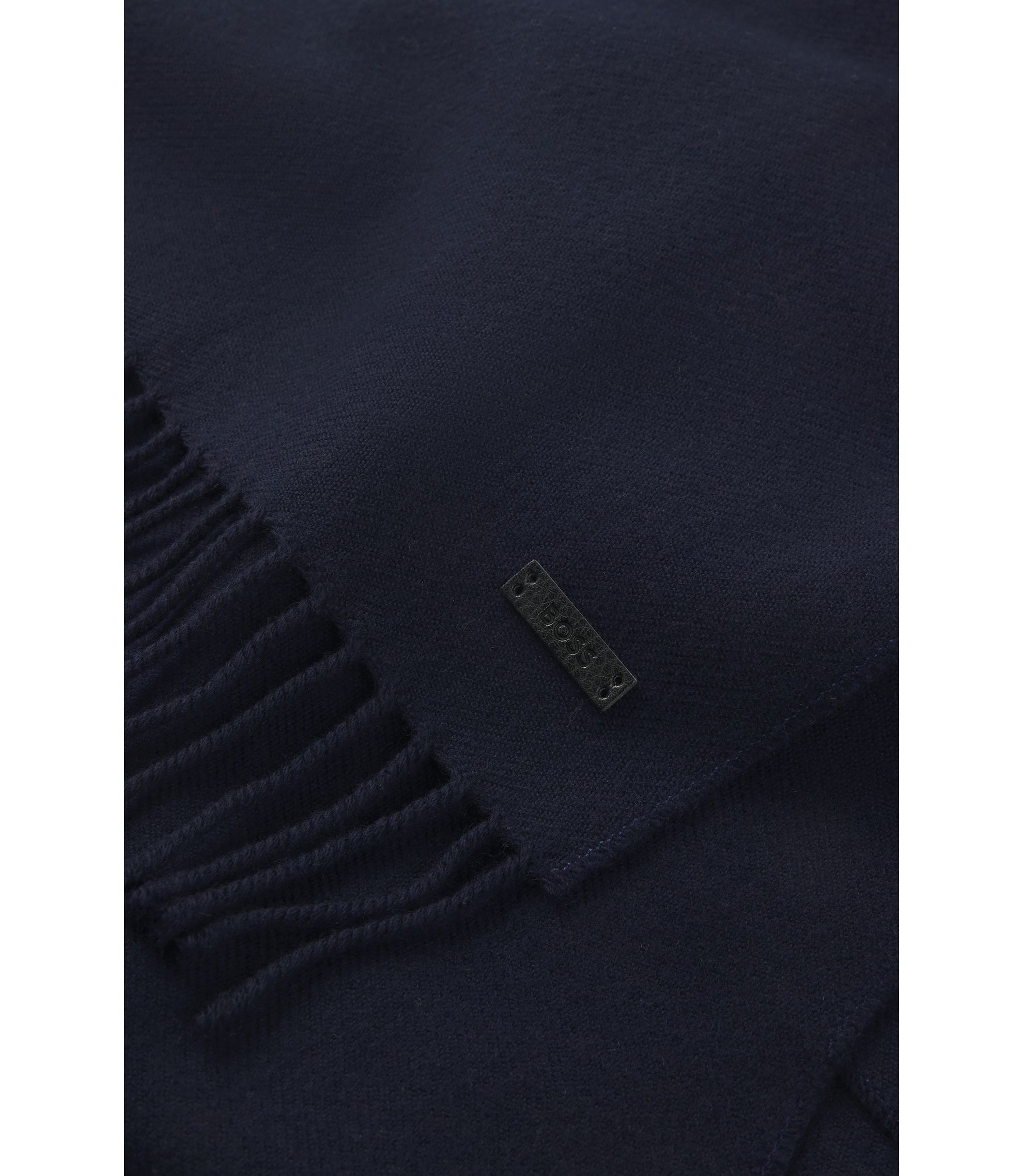 BOSS - イタリア製マフラー ウール ロゴパッチ - ダークブルー