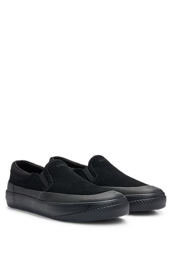 Suede slip-on shoes with signature slogan, Black