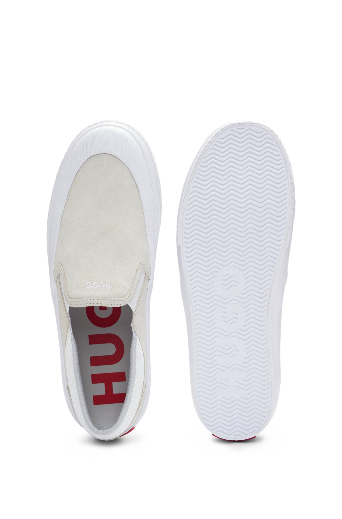 Suede slip-on shoes with signature slogan, White