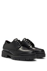 Leather Derby shoes with chunky rubber outsole, Black