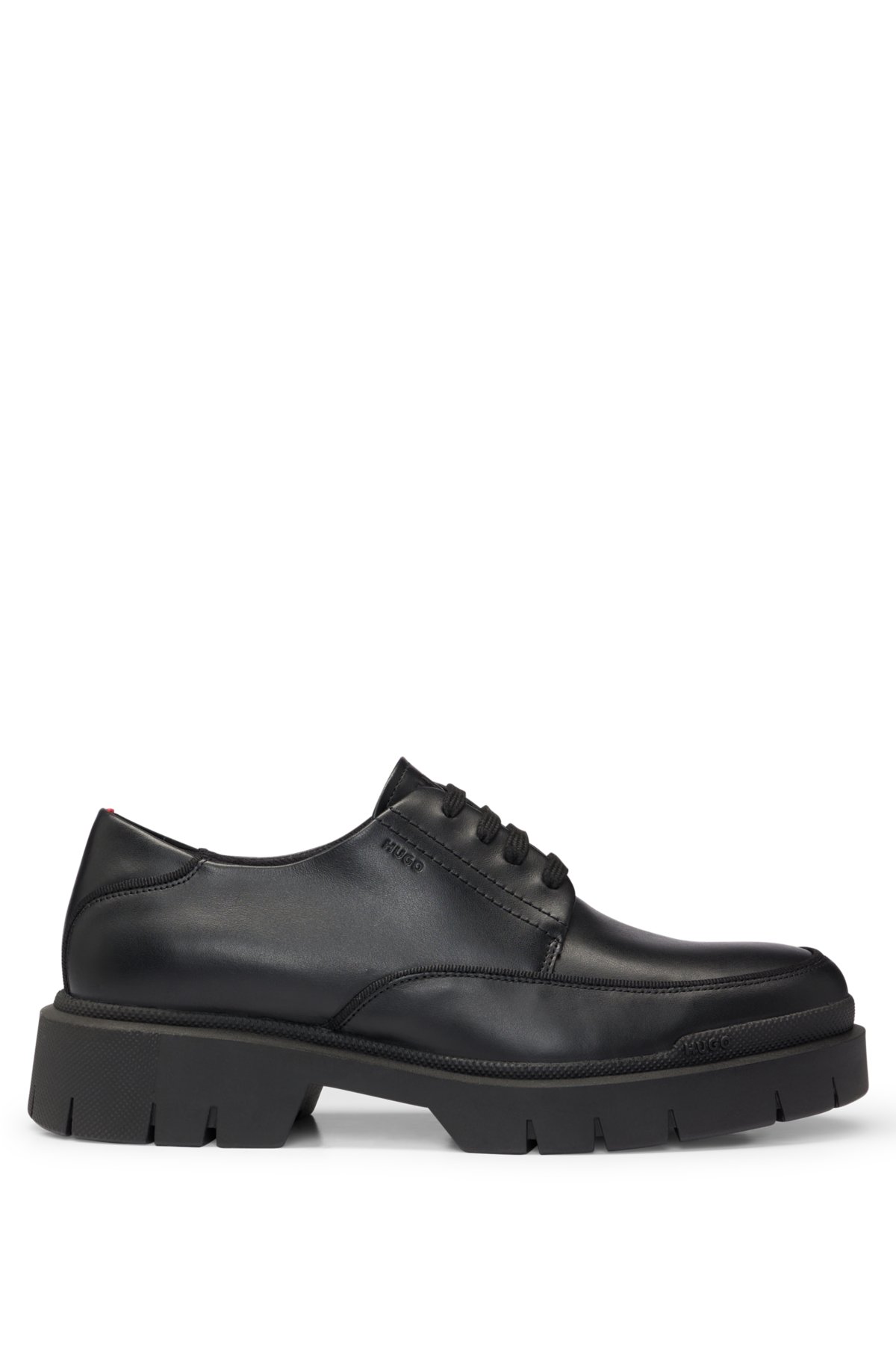 Leather Derby shoes with chunky rubber outsole, Black