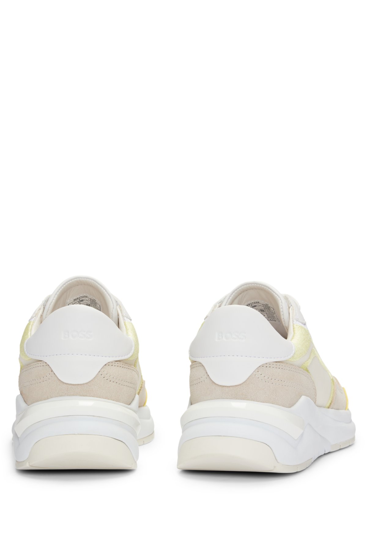 Mixed-material lace-up trainers with embroidered mesh, White