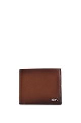 Leather wallet with polished-silver lettering, Brown