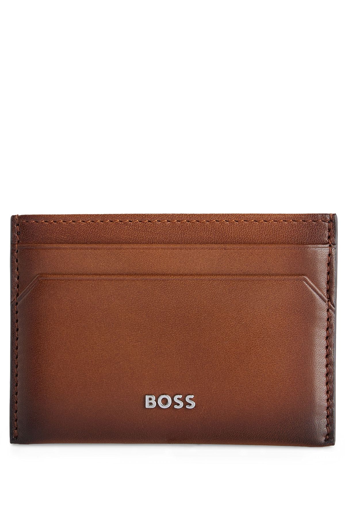 Leather card holder with logo lettering, Brown