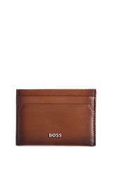 Leather card holder with logo lettering, Brown