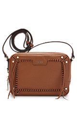 Grained-leather crossbody bag with whipstitch details, Brown