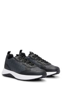 Mixed-material trainers with repeat-logo details, Black