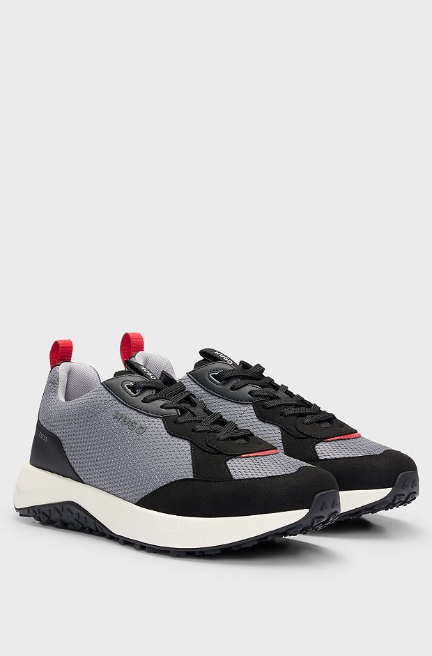 Mixed-material trainers with honeycomb mesh, Dark Grey