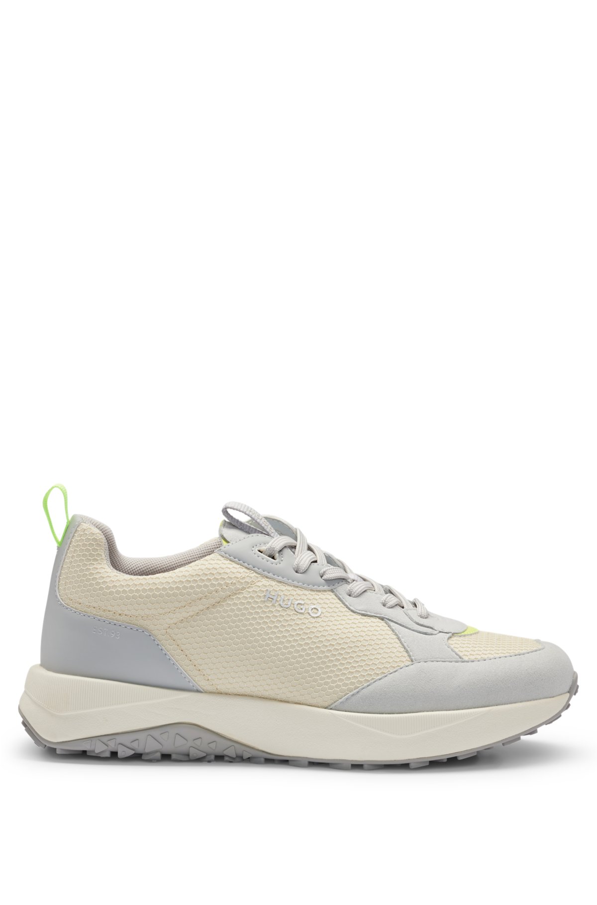 Mixed-material trainers with honeycomb mesh, Light Grey