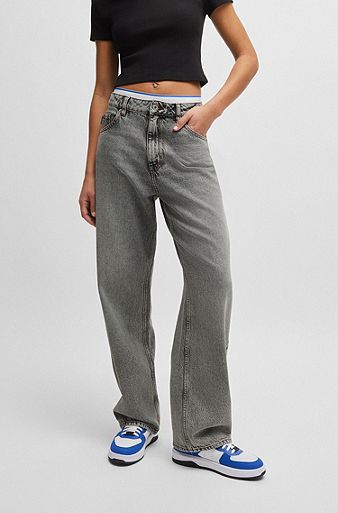 Relaxed-fit jeans in acid-washed grey rigid denim, Silver