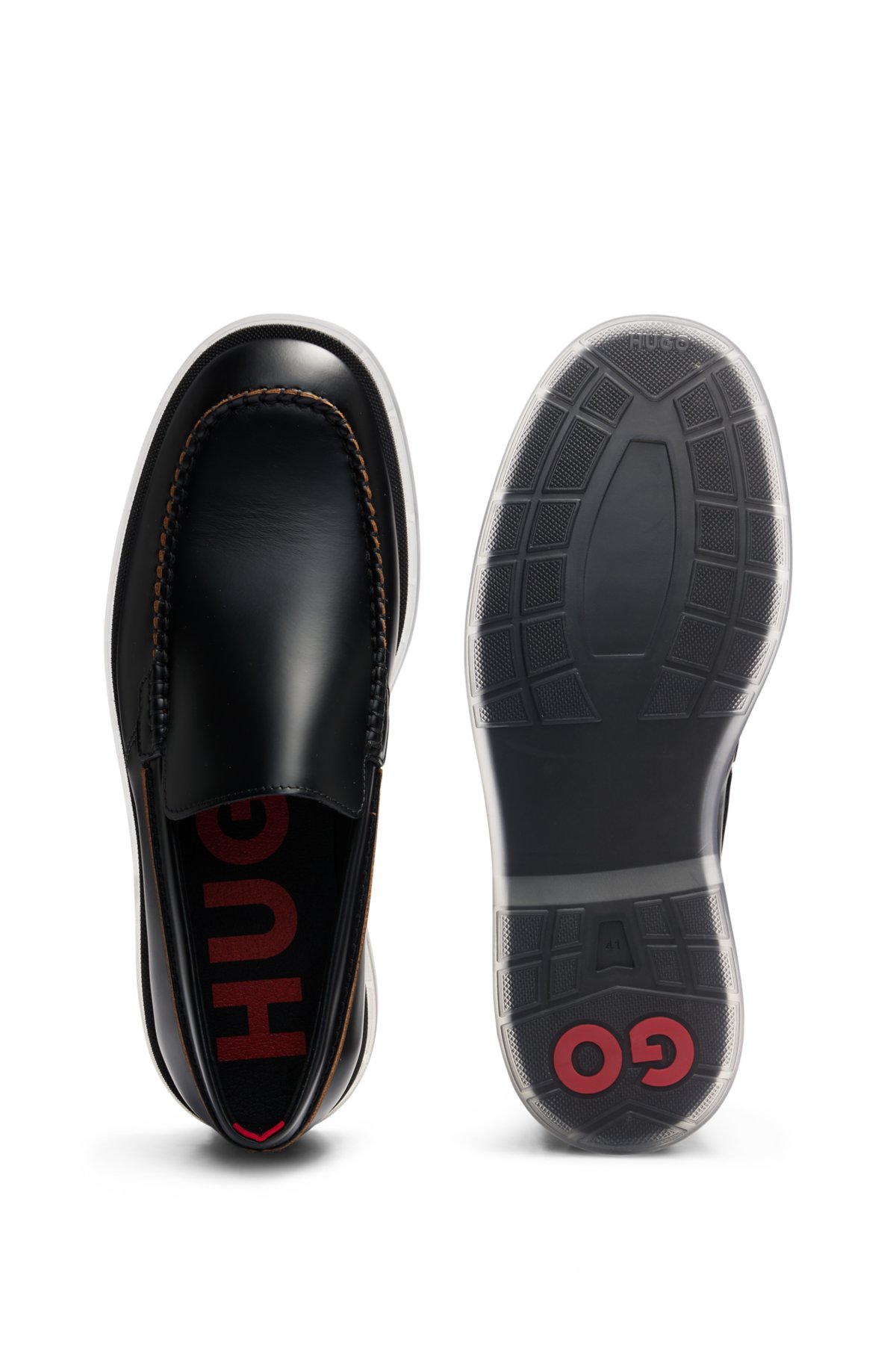 Leather loafers with translucent rubber sole, Black