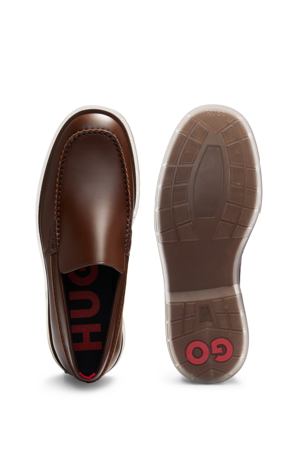 Leather loafers with translucent rubber sole, Brown