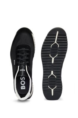 BOSS - Textured-fabric lace-up trainers with suede trims - Black