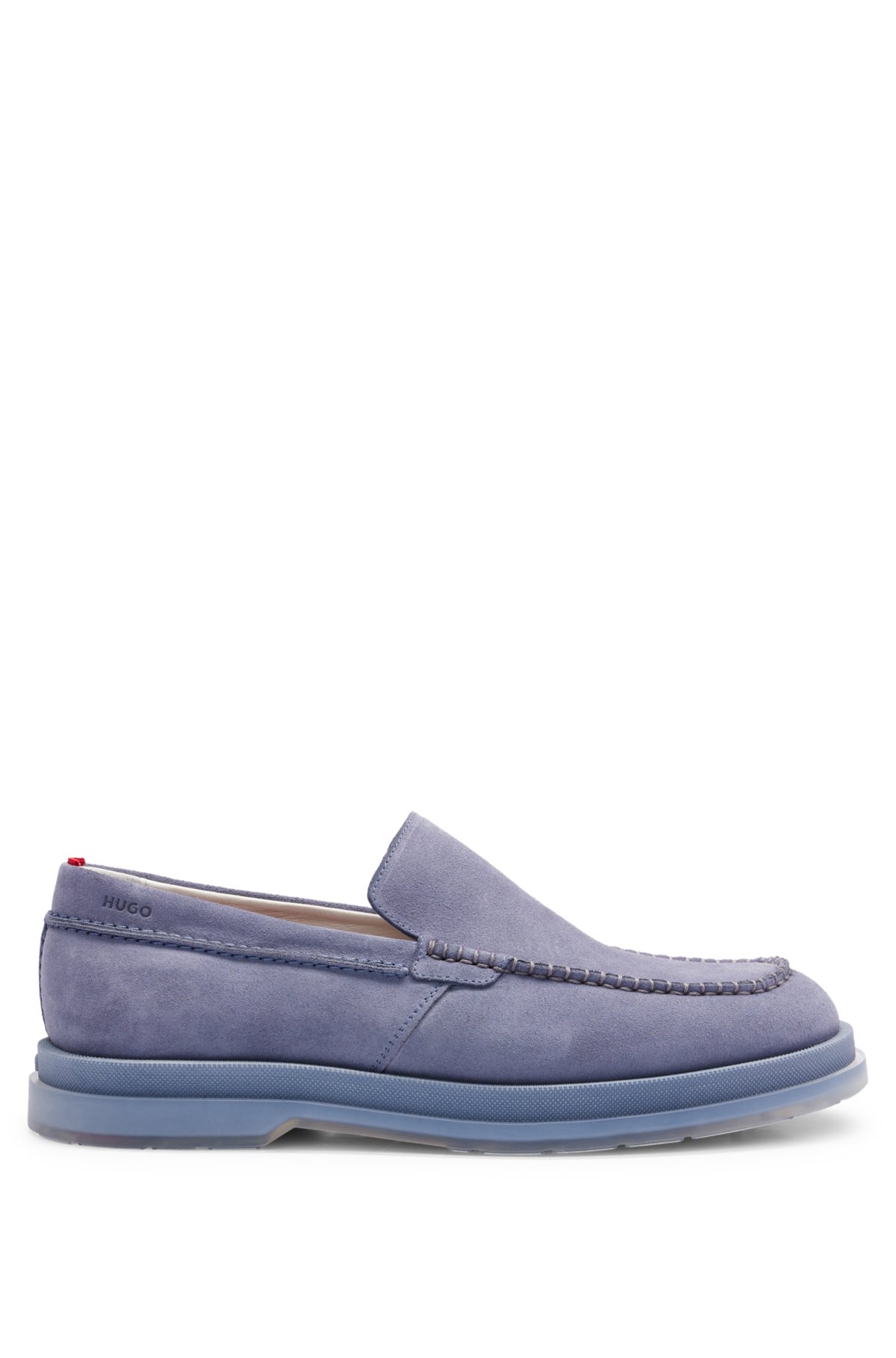 Suede loafers with translucent rubber sole, Light Blue