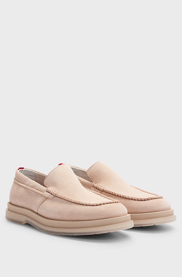 Suede loafers with translucent rubber sole, light pink