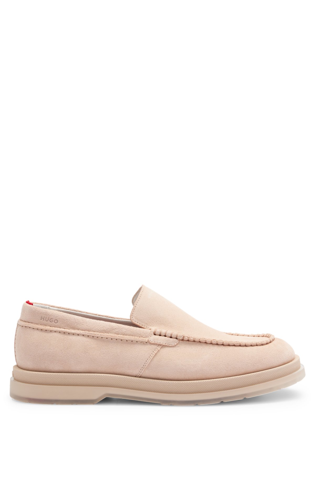 Suede loafers with translucent rubber sole, light pink