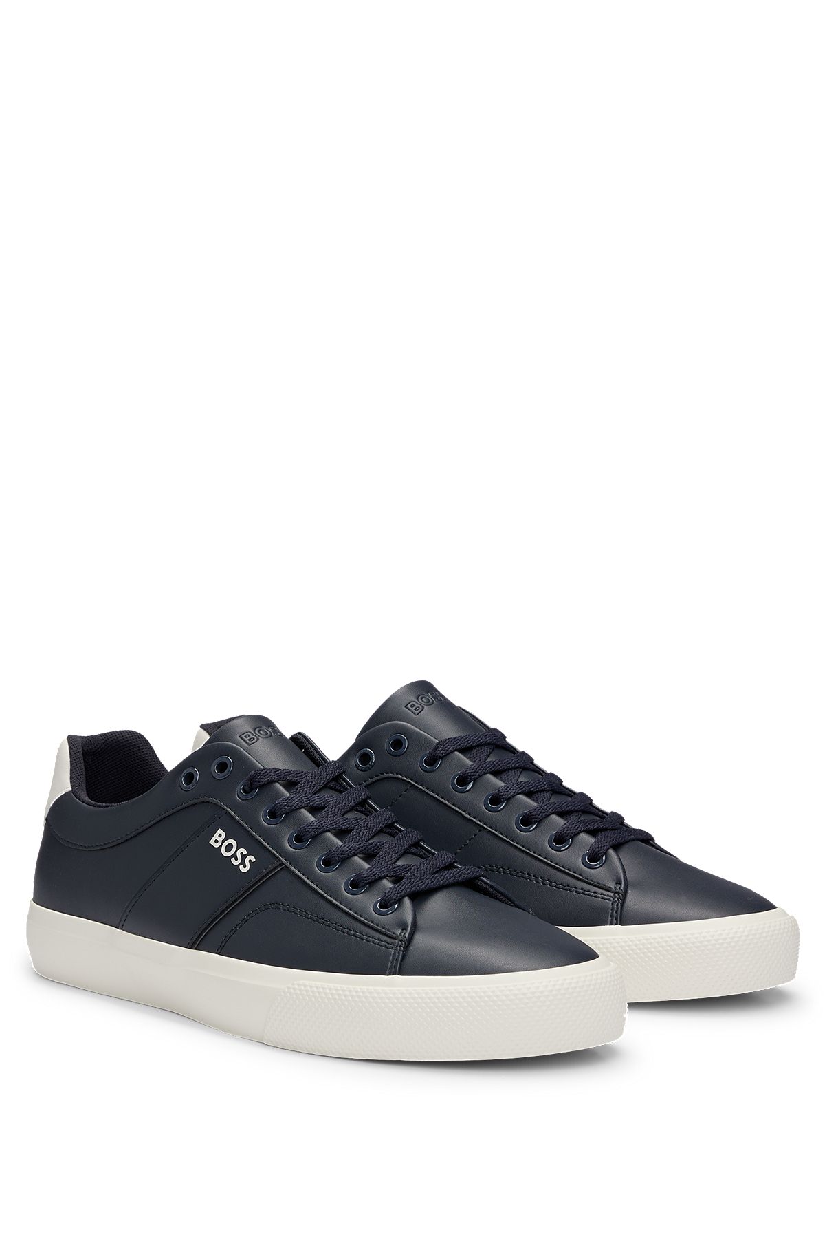 Cupsole lace-up trainers with contrast logo, Dark Blue
