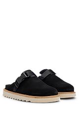 Suede slip-on shoes with buckled strap, Black