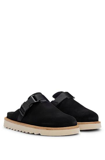 Suede slip-on shoes with buckled strap, Hugo boss