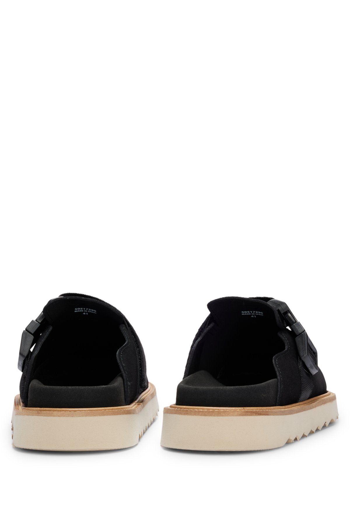 Suede slip-on shoes with buckled strap, Black