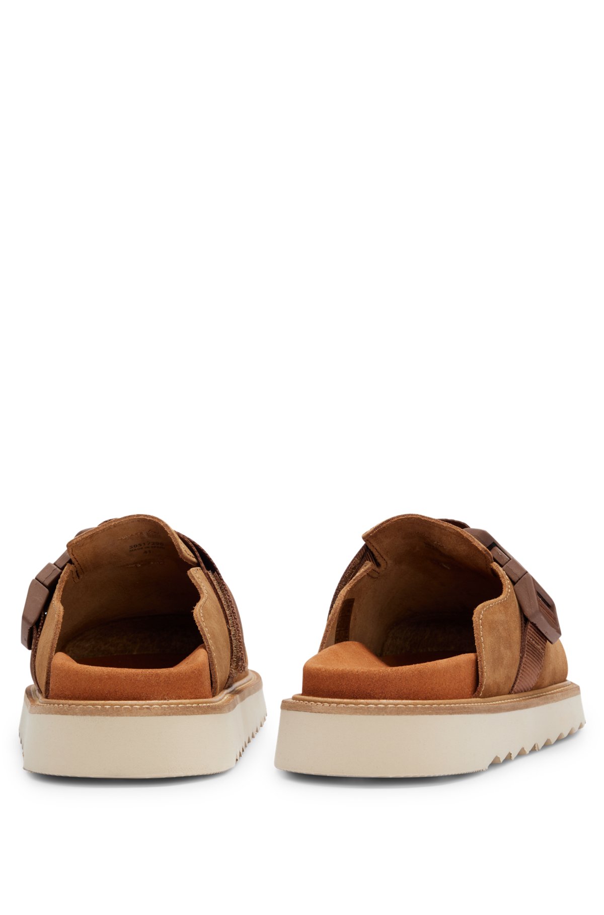 Suede slip-on shoes with buckled strap, Brown
