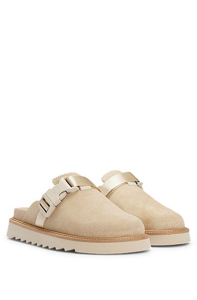 Suede slip-on shoes with buckled strap, Light Beige