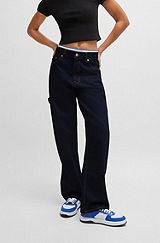 Baggy-fit jeans in dark-blue rigid denim, Dark Blue