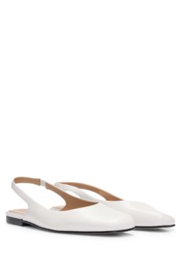 BOSS - Leather ballet flats with slingback strap and square toe - White