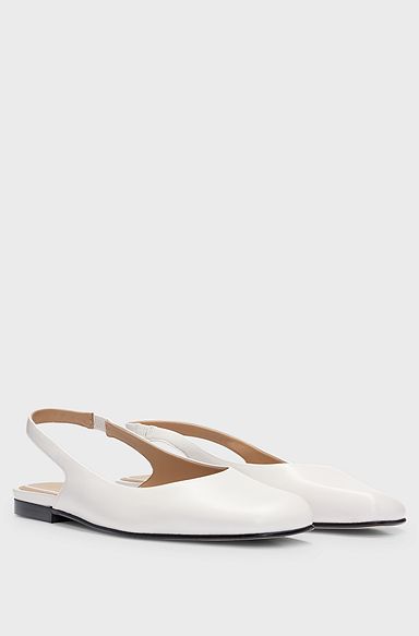 Leather ballet flats with slingback strap and square toe, White