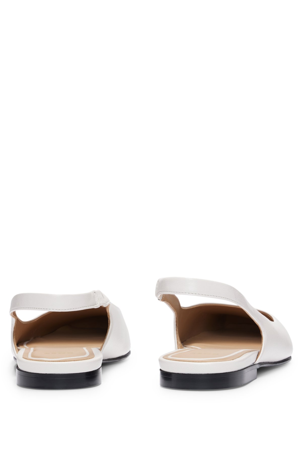 Leather ballet flats with slingback strap and square toe, White