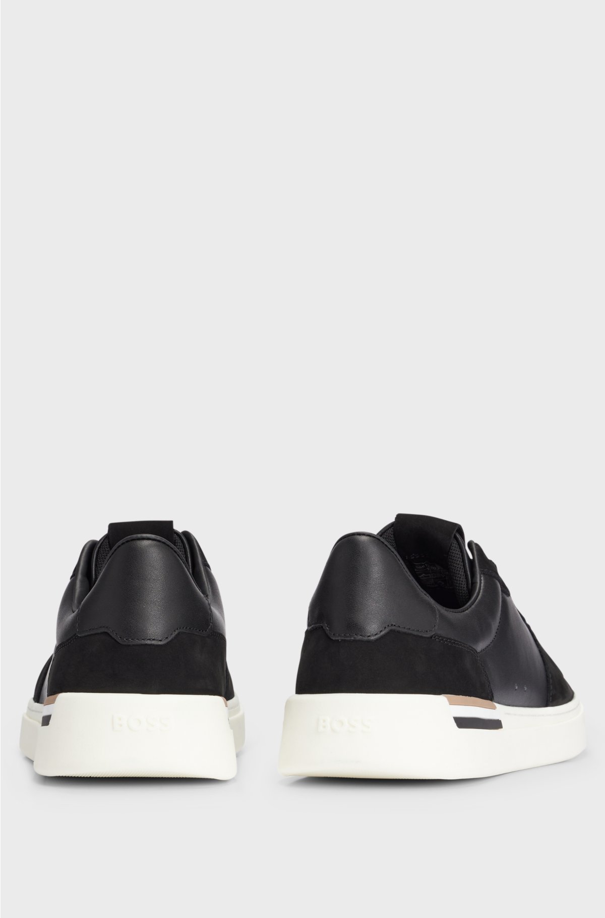 Cupsole lace-up trainers in leather and suede, Black