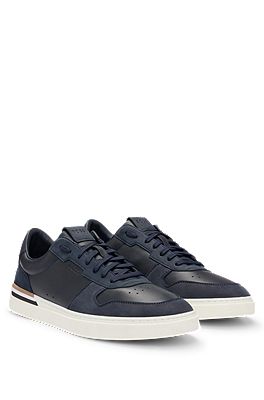 BOSS Cupsole lace up trainers in leather and suede