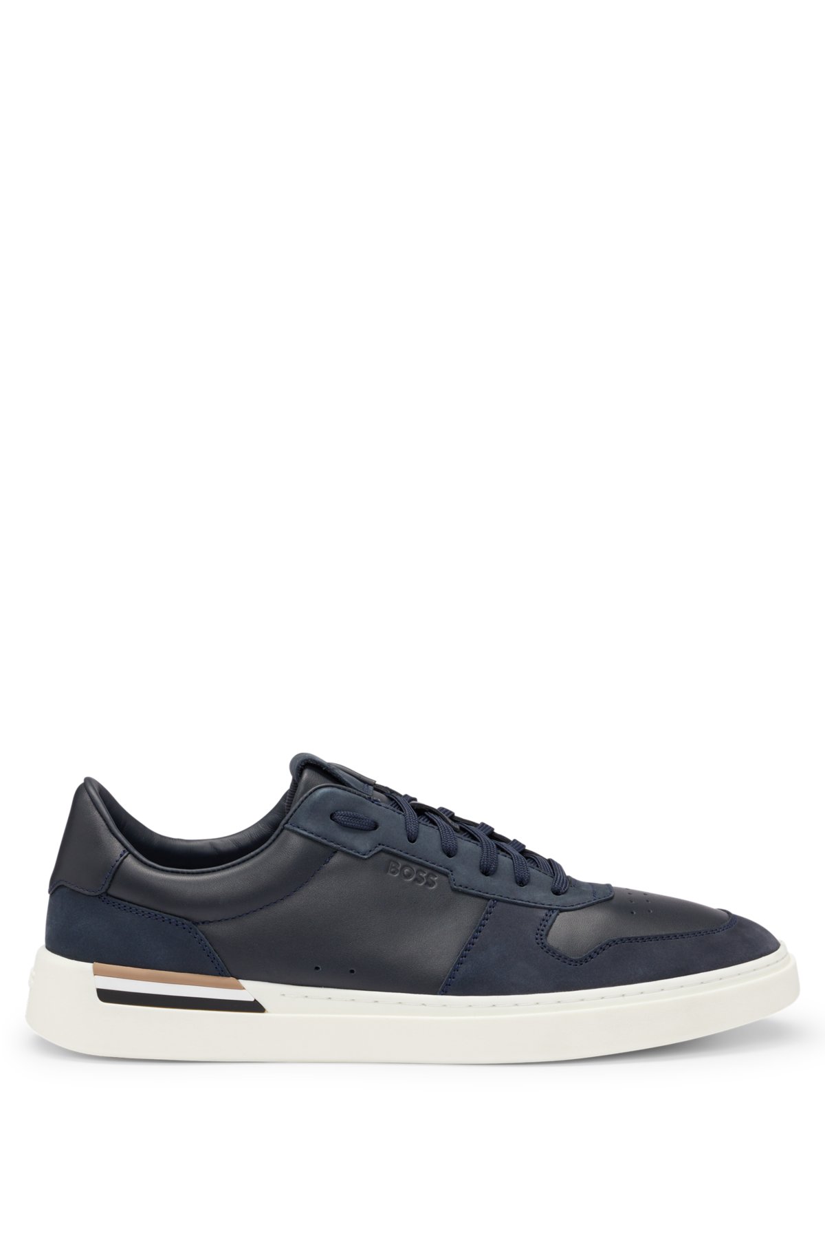 Cupsole lace-up trainers in leather and suede, Dark Blue